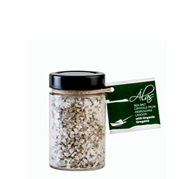 intro 2 alas salt crystals with organic oregano jar Sea salt crystals from Messolongi with Greek Organic thyme jar 160g
