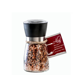 intro 2 sea salt with boukovo hot peper flakes Sea salt crystals from Messolongi with Greek smoked hot chili flakes 170g