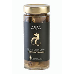 intro aelea organic olives with garlic Organic Green olives with garlic from Evia 170g