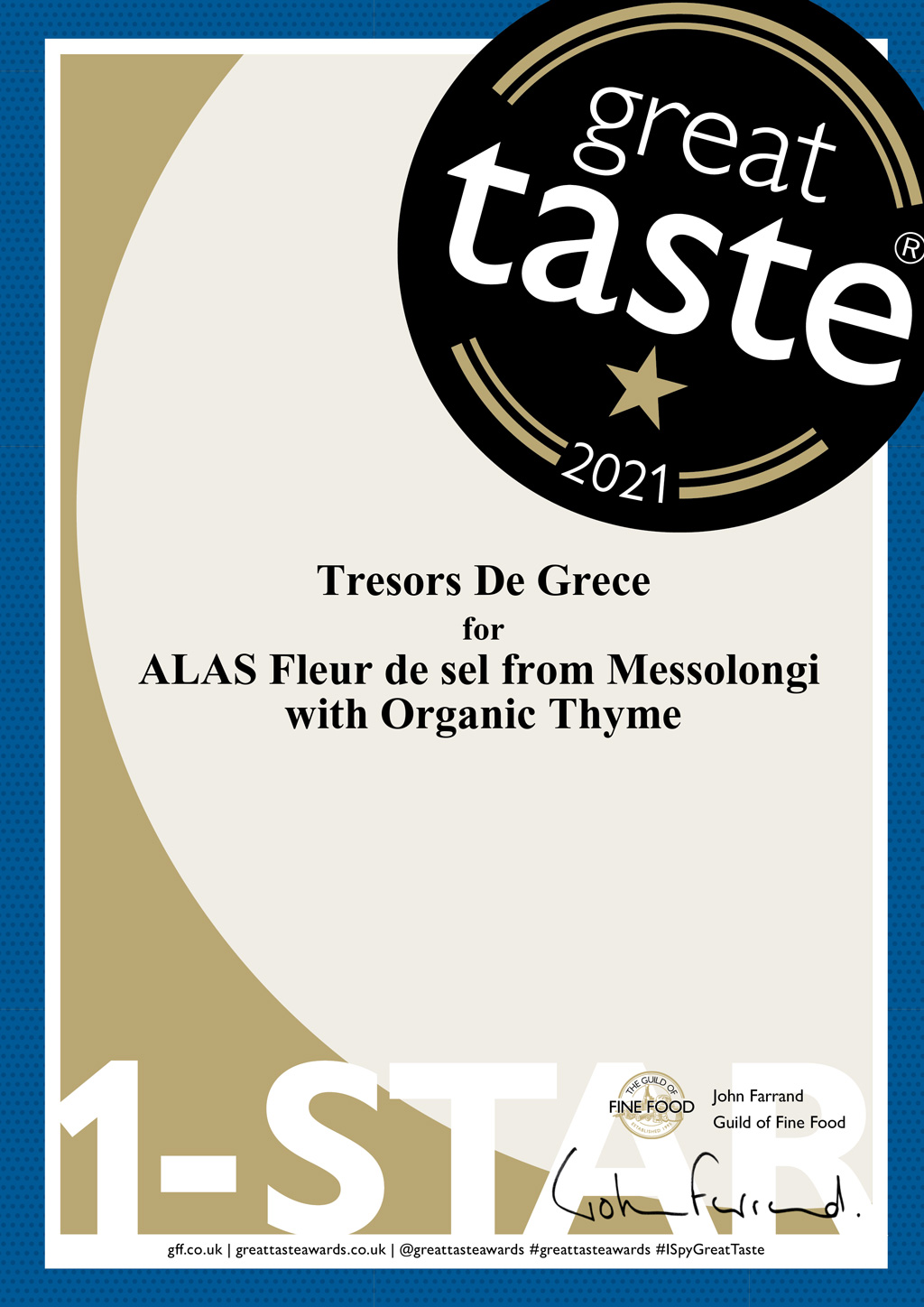 ALAS Fleur de sel from Messolongi 1 star Awards & Media