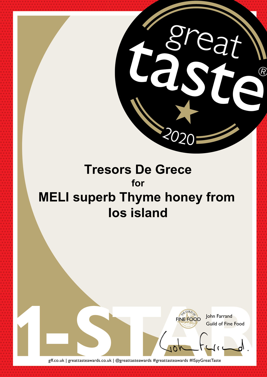 MELI superb Thyme honey 1 star Awards & Media