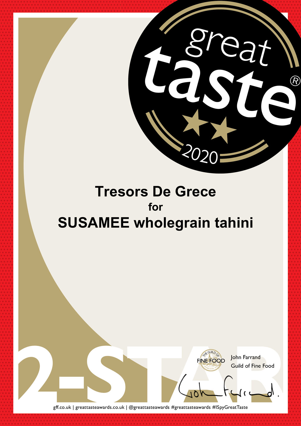 SUSAMEE wholegrain tahini 2 stars Awards & Media