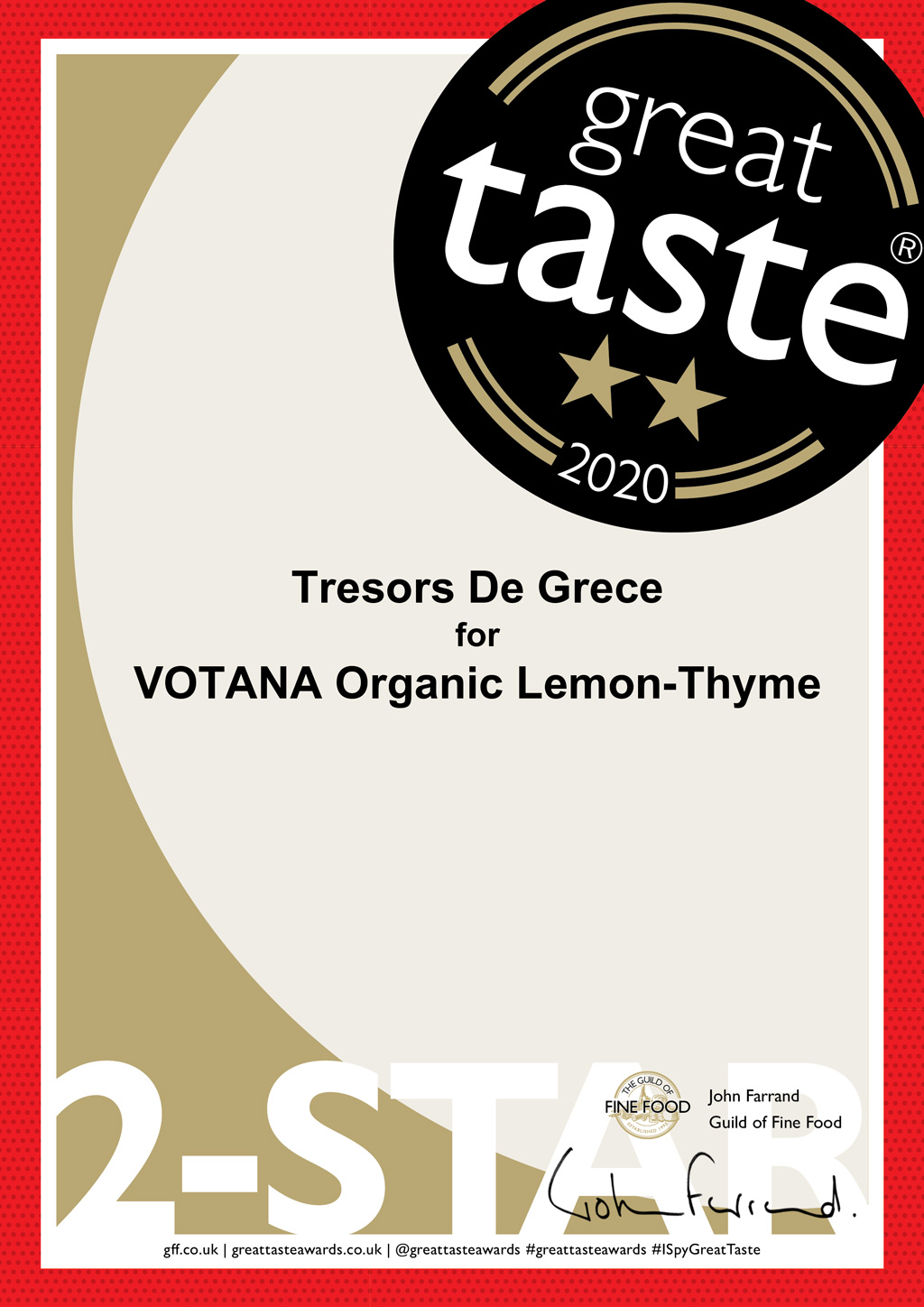 VOTANA Organic Lemon Thyme 2 stars Awards & Media